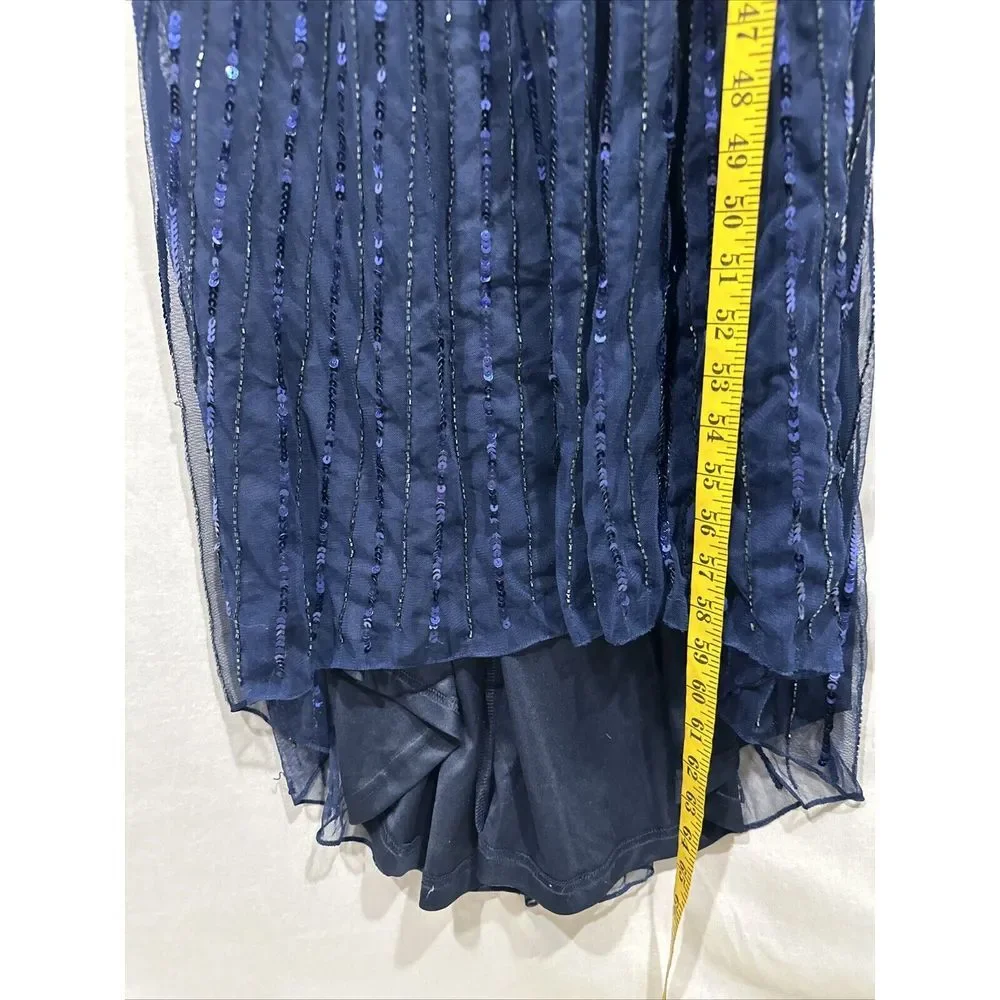 NWT $598 Mac Duggal [ 12 ]‎ 5501 Sequined Wrap Over Bishop Sleeve Gown Blue - Picture 9 of 16